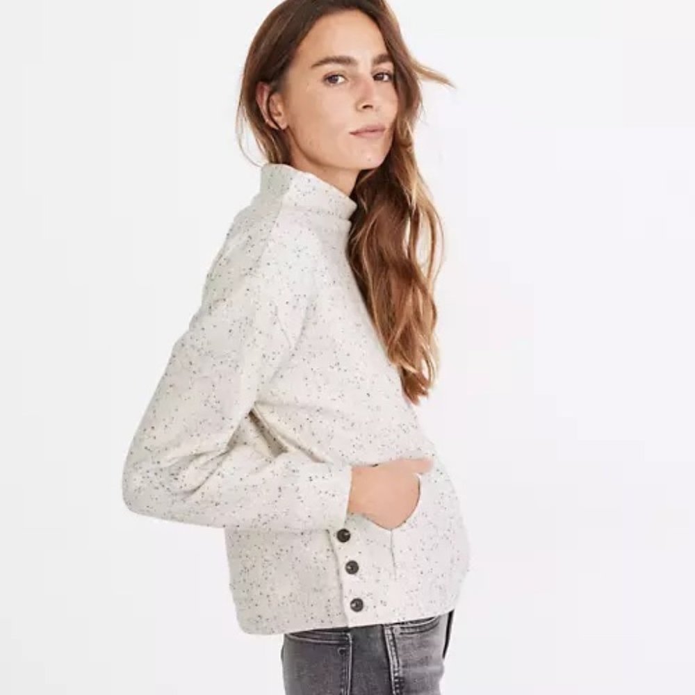 Madewell Donegal Mock Neck Side Button Sweatshirt